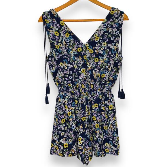 Cupcakes & Cashmere women's blue floral Meadow wrap style tassel romper Small - Picture 5 of 15